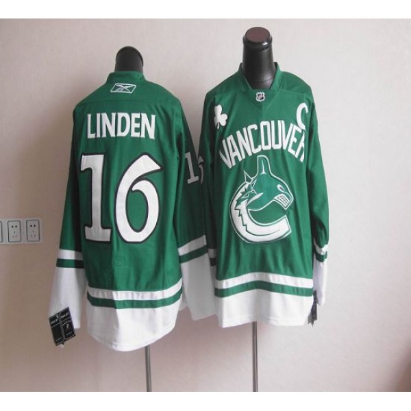 Canucks St Patty's Day #16 Trevor Linden Green Stitched Jersey