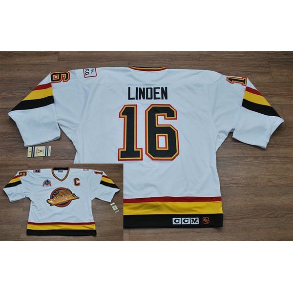 Canucks #16 Trevor Linden Stitched White CCM Throwback Vintage Jersey