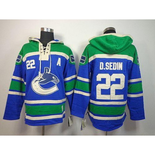 Canucks #22 Daniel Sedin Blue Sawyer Hooded Sweatshirt Stitched Jersey