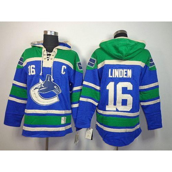 Canucks #16 Trevor Linden Blue Sawyer Hooded Sweatshirt Stitched Jersey
