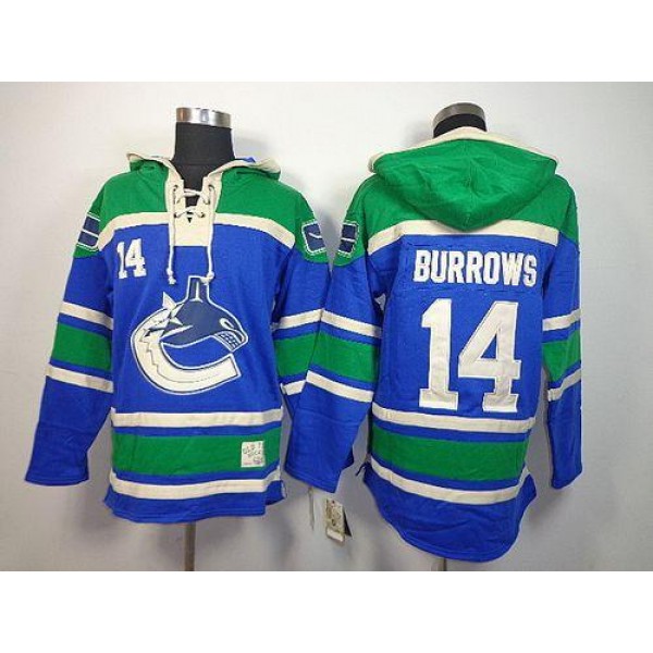 Canucks #14 Alex Burrows Blue Sawyer Hooded Sweatshirt Stitched Jersey