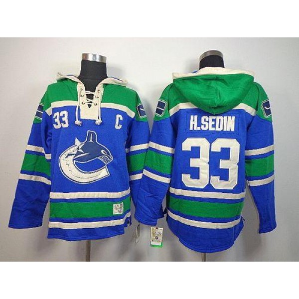Canucks #33 Henrik Sedin Blue Sawyer Hooded Sweatshirt Stitched Jersey