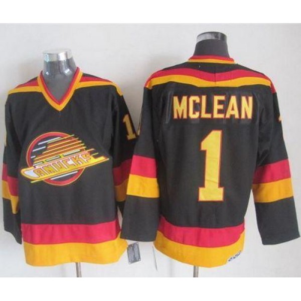 Canucks #1 Kirk Mclean Black Gold CCM Throwback Stitched Jersey