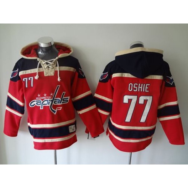 Capitals #77 T.J Oshie Red Sawyer Hooded Sweatshirt Stitched Jersey