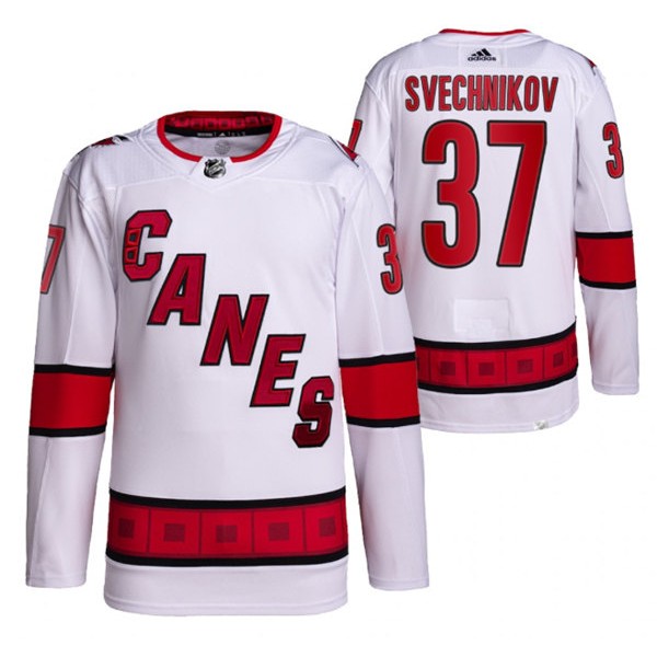 Carolina Hurricanes #37 Andrei Svechnikov White Away Primegreen Pro Stitched Jersey