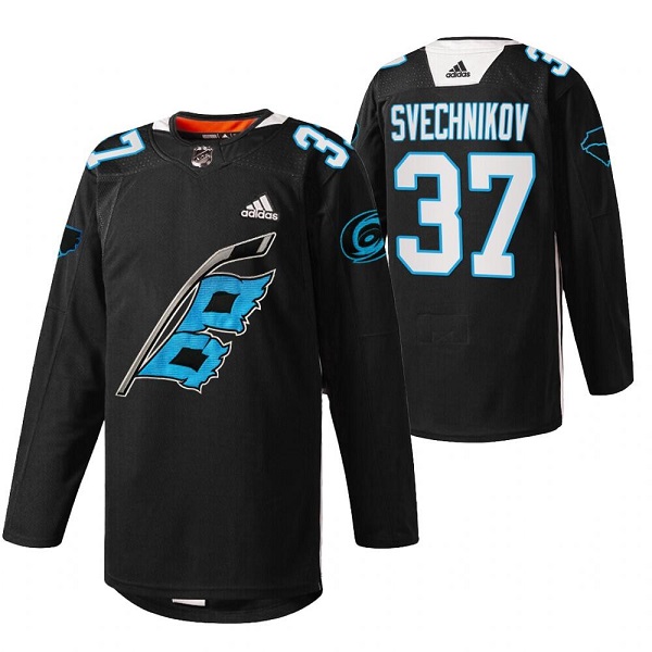 Carolina Hurricanes #37 Andrei Svechnikov 2022 Black Warm-Up Stitched Jersey