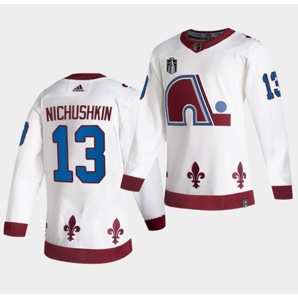 Colorado Avalanche #13 Valeri Nichushkin White 2022 Stanley Cup Final Patch Reverse Retro Stitched Jersey
