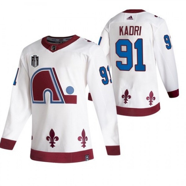 Colorado Avalanche #91 Nazem Kadri White 2022 Stanley Cup Final Patch Reverse Retro Stitched Jersey