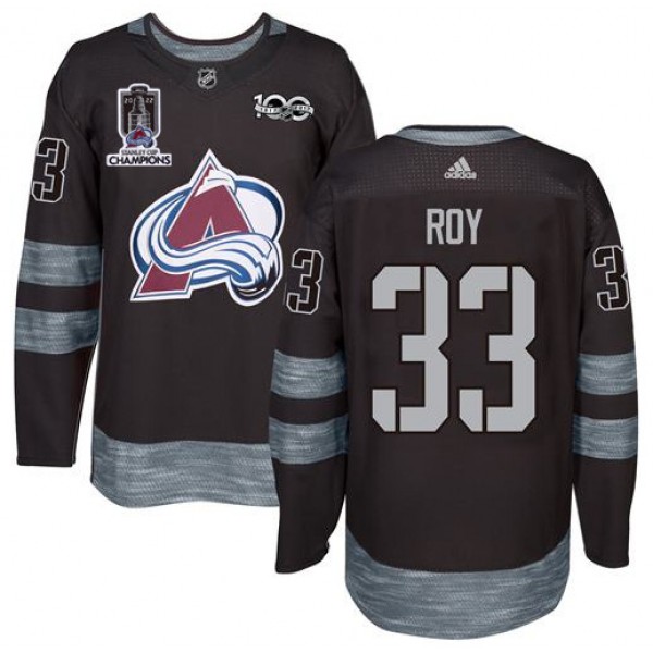 Colorado Avalanche #33 Patrick Roy Black 1917-2017 Black Stanley Cup Champions Patch 100th Anniversary Stitched Jersey