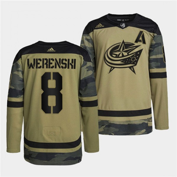 Columbus Blue Jackets #8 Zach Werenski 2022 Camo Military Appreciation Night Stitched Jersey