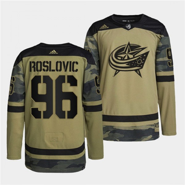 Columbus Blue Jackets #96 Jack Roslovic 2022 Camo Military Appreciation Night Stitched Jersey