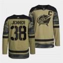 Columbus Blue Jackets #90 Elvis Merzlikins 2022 Camo Military Appreciation Night Stitched Jersey