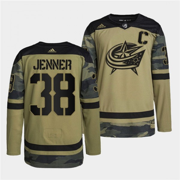 Columbus Blue Jackets #90 Elvis Merzlikins 2022 Camo Military Appreciation Night Stitched Jersey