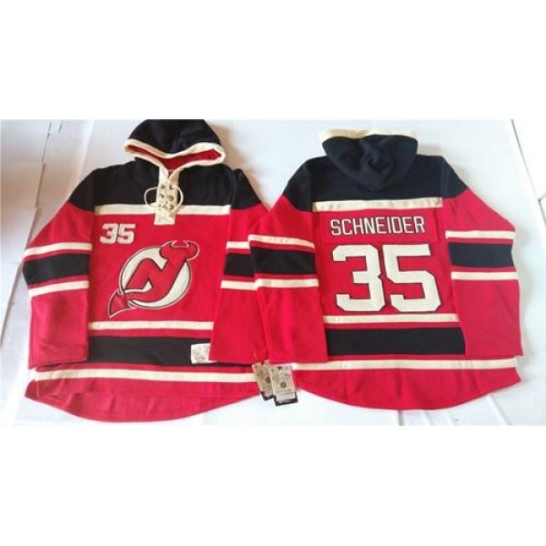 Devils #35 Cory Schneider Red Sawyer Hooded Sweatshirt Stitched Jersey
