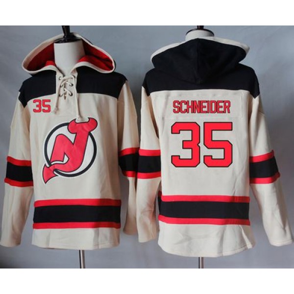 Devils #35 Cory Schneider Cream Sawyer Hooded Sweatshirt Stitched Jersey