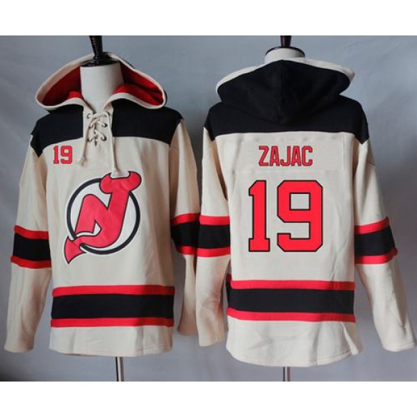 Devils #19 Travis Zajac Cream Sawyer Hooded Sweatshirt Stitched Jersey