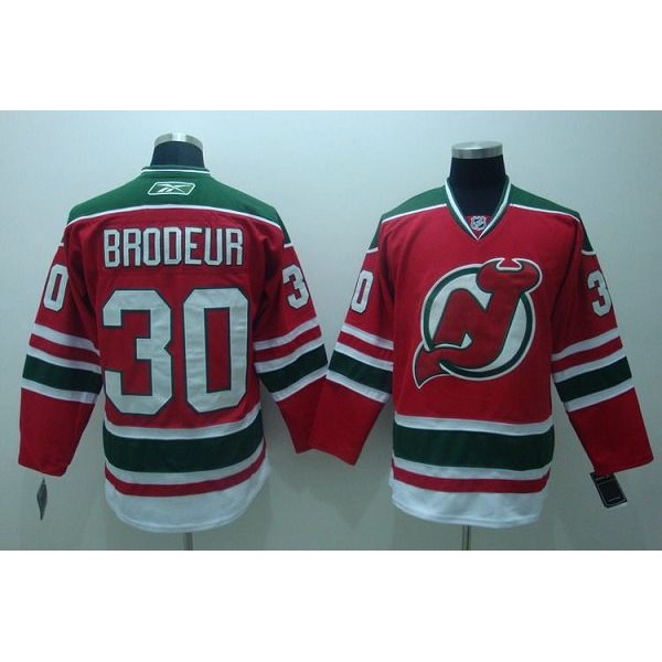Devils #30 Martin Brodeur Stitched Red And Green CCM Throwback Jersey
