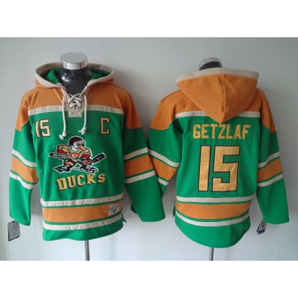 Ducks #15 Ryan Getzlaf Green Sawyer Hooded Sweatshirt Stitched Jersey