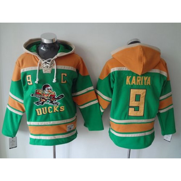Ducks #9 Paul Kariya Green Sawyer Hooded Sweatshirt Stitched Jersey