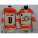 Ducks #8 Teemu Selanne Cream Orange Sawyer Hooded Sweatshirt Stitched Jersey