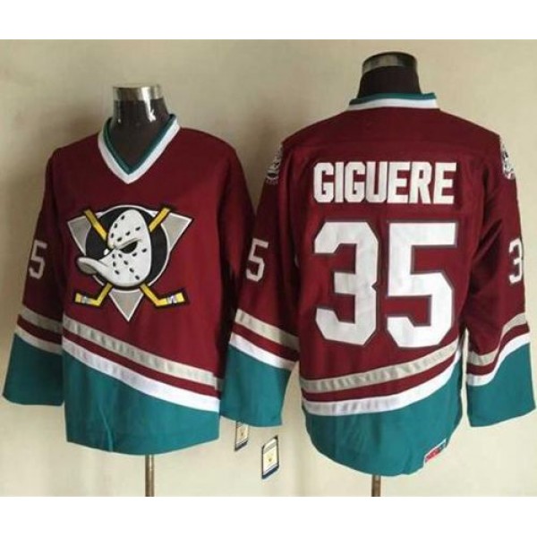 Ducks #35 Jean-Sebastien Giguere Red CCM Throwback Stitched Jersey