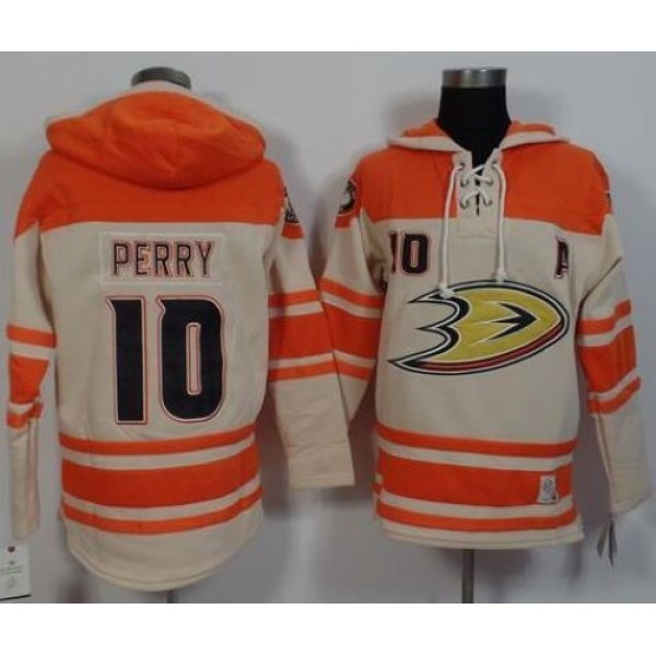 Ducks #10 Corey Perry Cream Orange Sawyer Hooded Sweatshirt Stitched Jersey