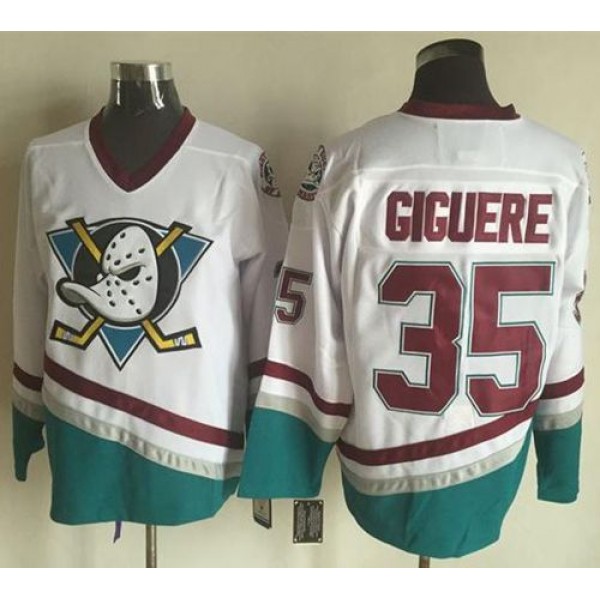 Ducks #35 Jean-Sebastien Giguere White CCM Throwback Stitched Jersey