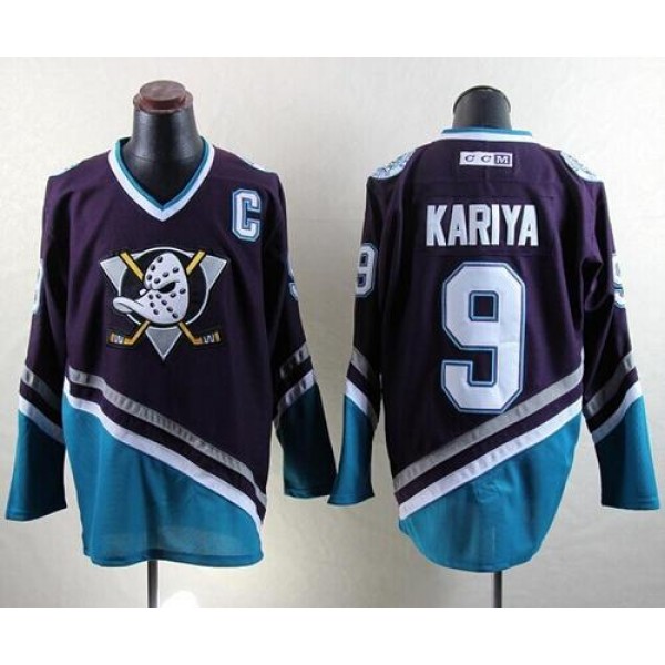 Ducks #9 Paul Kariya Purple Turquoise CCM Throwback Stitched Jersey