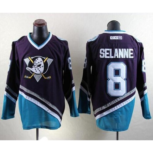 Ducks #8 Teemu Selanne Purple Turquoise CCM Throwback Stitched Jersey