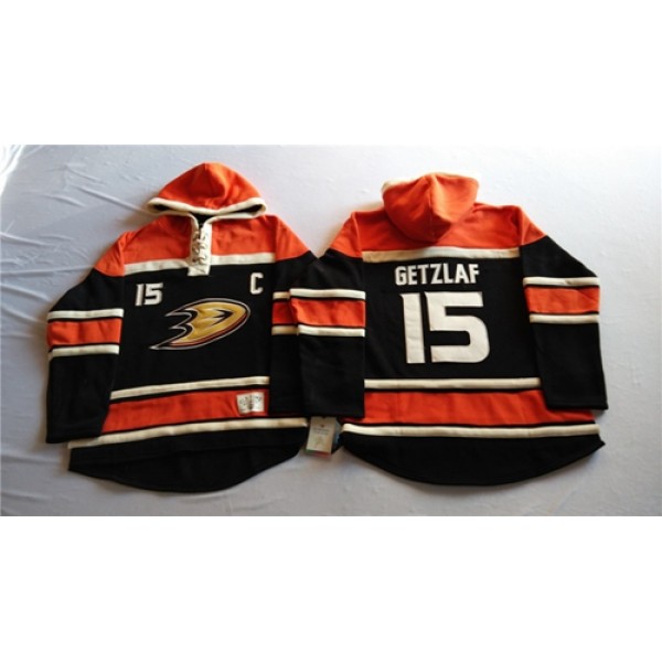Ducks #15 Ryan Getzlaf Black Sawyer Hooded Sweatshirt Stitched Jersey