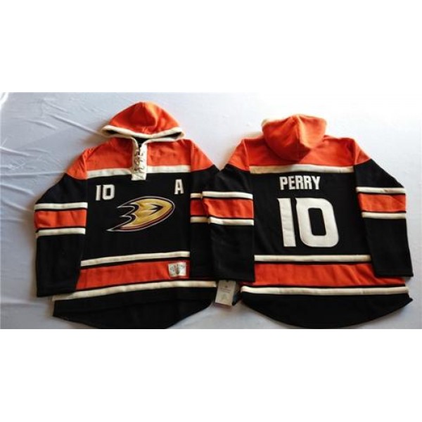 Ducks #10 Corey Perry Black Sawyer Hooded Sweatshirt Stitched Jersey