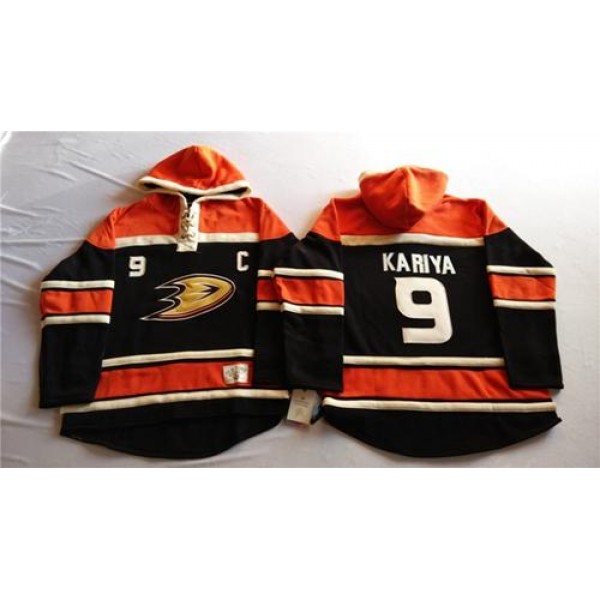 Ducks #9 Paul Kariya Black Sawyer Hooded Sweatshirt Stitched Jersey