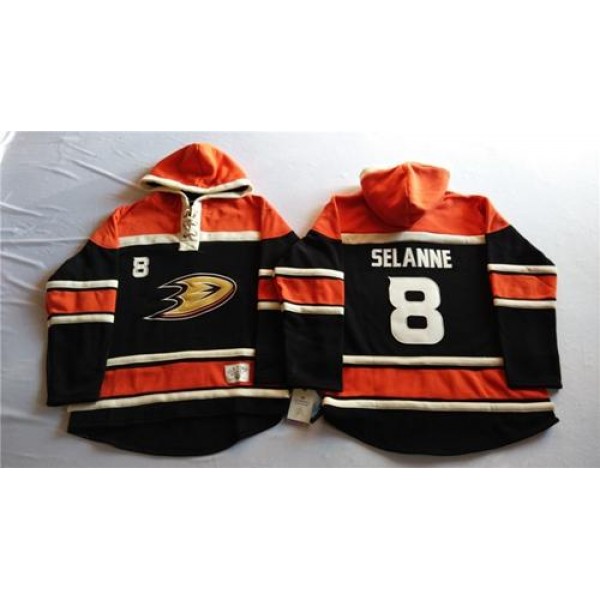 Ducks #8 Teemu Selanne Black Sawyer Hooded Sweatshirt Stitched Jersey