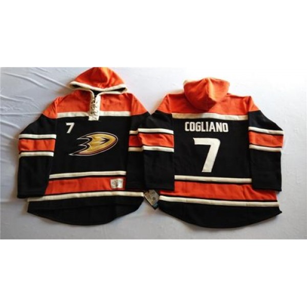 Ducks #7 Andrew Cogliano Black Sawyer Hooded Sweatshirt Stitched Jersey
