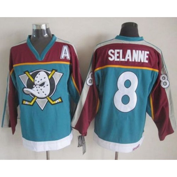 Ducks #8 Teemu Selanne Red Turquoise CCM Throwback Stitched Jersey