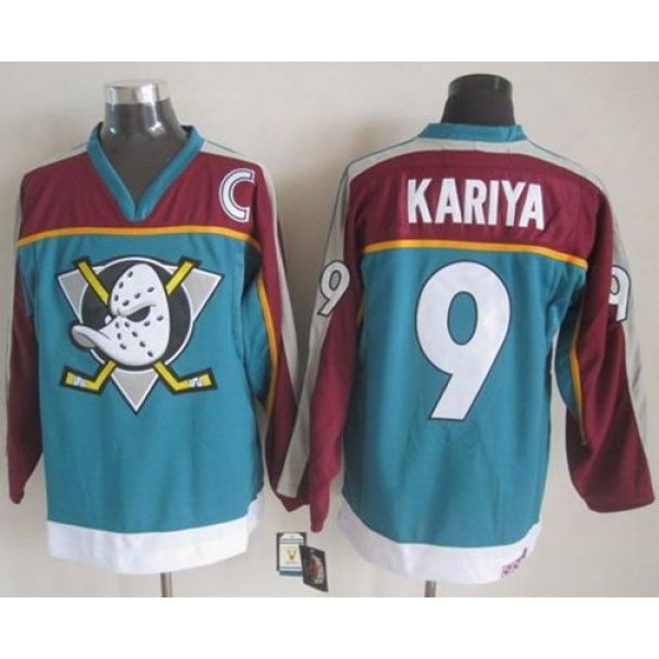 Ducks #9 Paul Kariya Red Turquoise CCM Throwback Stitched Jersey