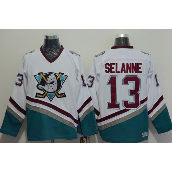 Ducks #13 Teemu Selanne White CCM Throwback Stitched Jersey