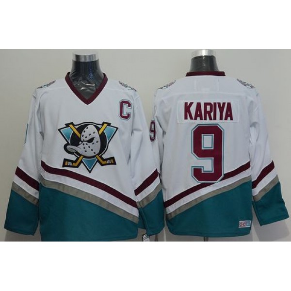 Ducks #9 Paul Kariya White CCM Throwback Stitched Jersey