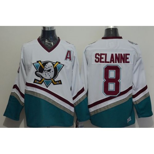 Ducks #8 Teemu Selanne White CCM Throwback Stitched Jersey
