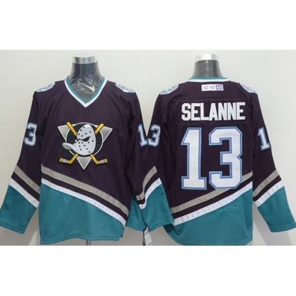 Ducks #13 Teemu Selanne Purple Turquoise CCM Throwback Stitched Jersey
