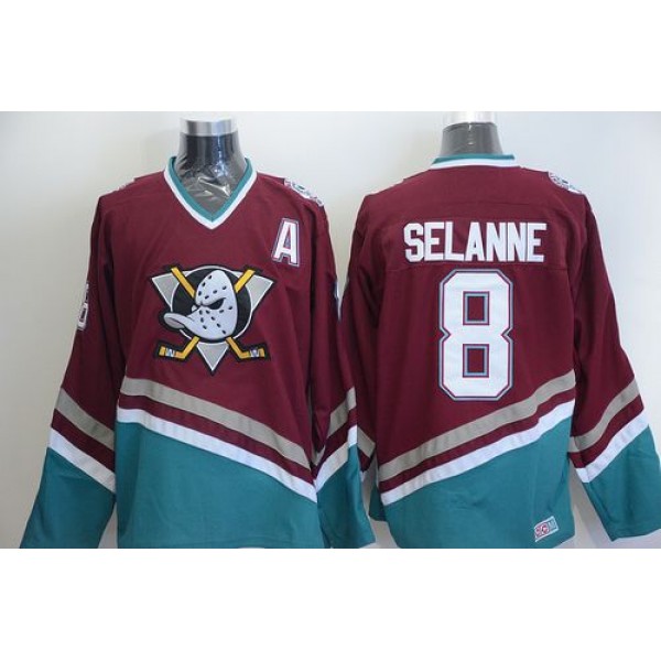 Ducks #8 Teemu Selanne Red CCM Throwback Stitched Jersey