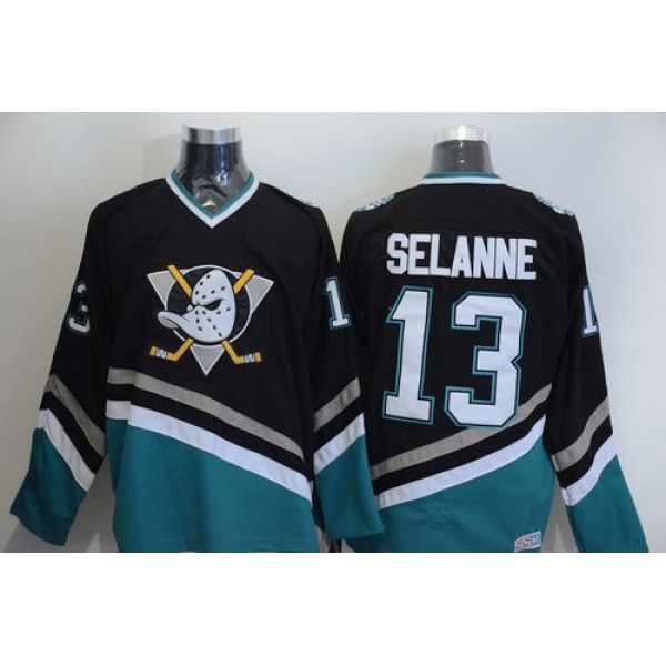 Ducks #13 Teemu Selanne Black CCM Throwback Stitched Jersey