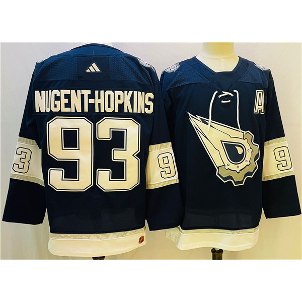 Edmonton Oilers #93 Ryan Nugent-Hopkins Navy White Stitched Jersey