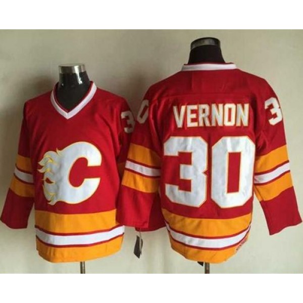 Flames #30 Mike Vernon Red CCM Throwback Stitched Jersey