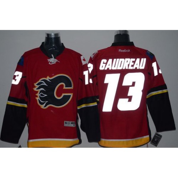 Flames #13 Johnny Gaudreau Red Reflective Version Stitched Jersey