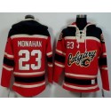 Flames #23 Sean Monahan Red Black Sawyer Hooded Sweatshirt Stitched Jersey