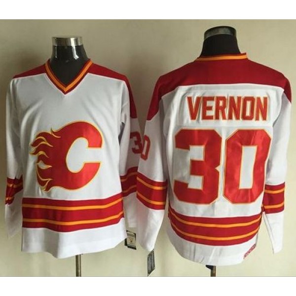 Flames #30 Mike Vernon White CCM Throwback Stitched Jersey