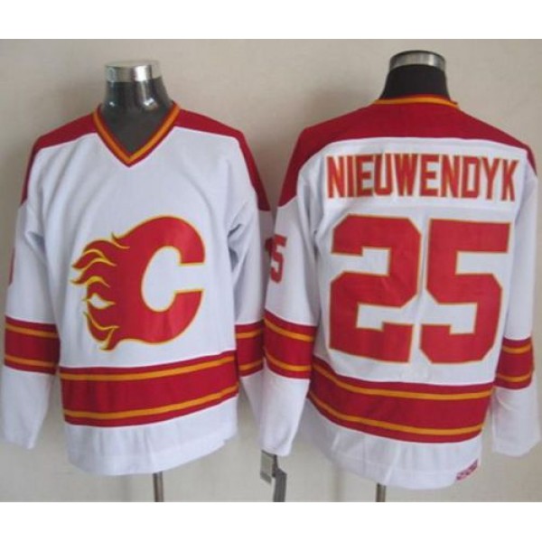 Flames #25 Joe Nieuwendyk White CCM Throwback Stitched Jersey