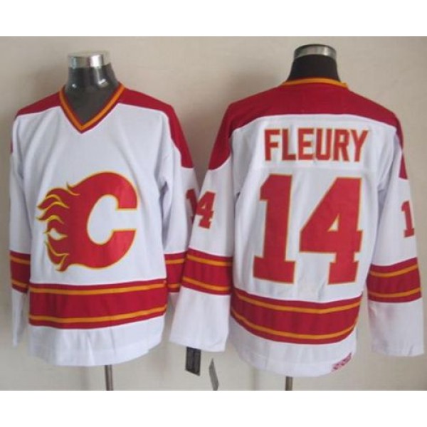 Flames #14 Theoren Fleury White CCM Throwback Stitched Jersey