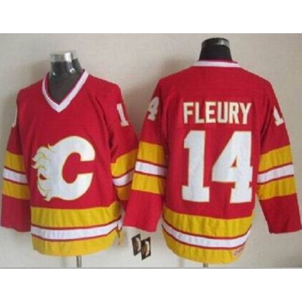 Flames #14 Theoren Fleury Red CCM Throwback Stitched Jersey